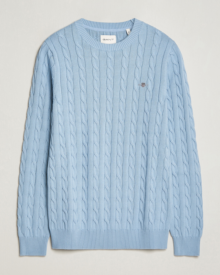 Homme | Pulls Et Tricots | GANT | Cotton Cable Crew Neck Pullover Dove Blue