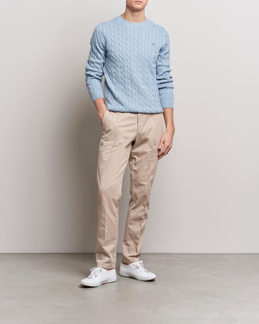 Homme | Pulls Et Tricots | GANT | Cotton Cable Crew Neck Pullover Dove Blue