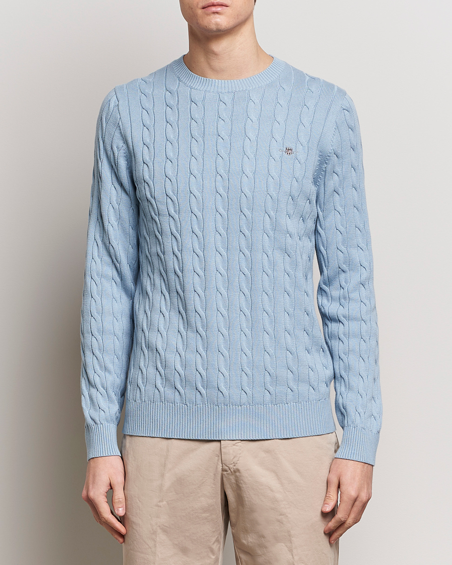 Homme | Pulls Et Tricots | GANT | Cotton Cable Crew Neck Pullover Dove Blue