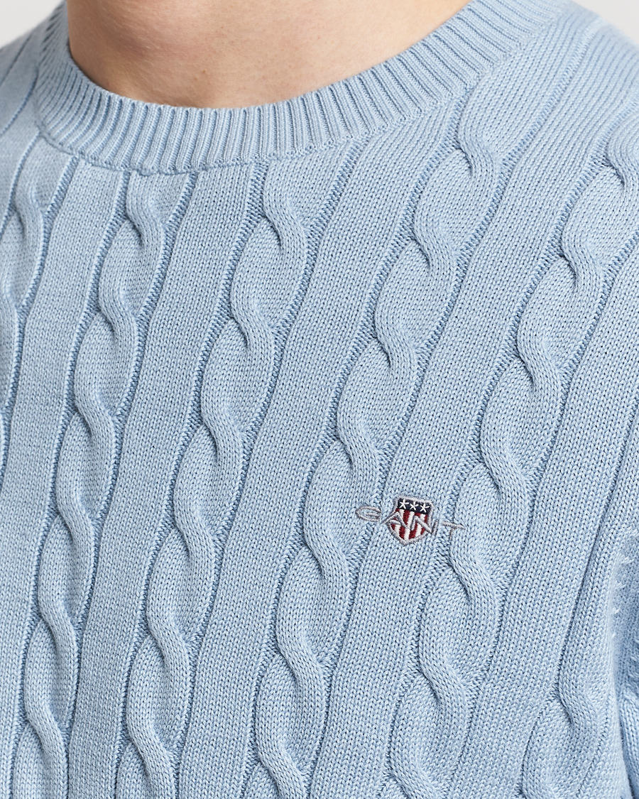 Homme | Pulls Et Tricots | GANT | Cotton Cable Crew Neck Pullover Dove Blue