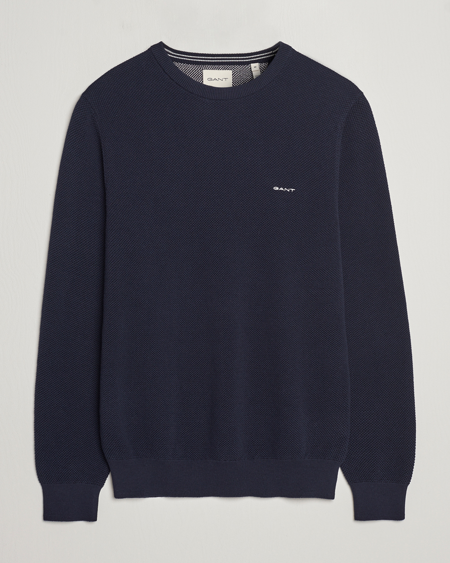 Homme | Pulls Et Tricots | GANT | Cotton Pique Crew Neck Sweater Evening Blue
