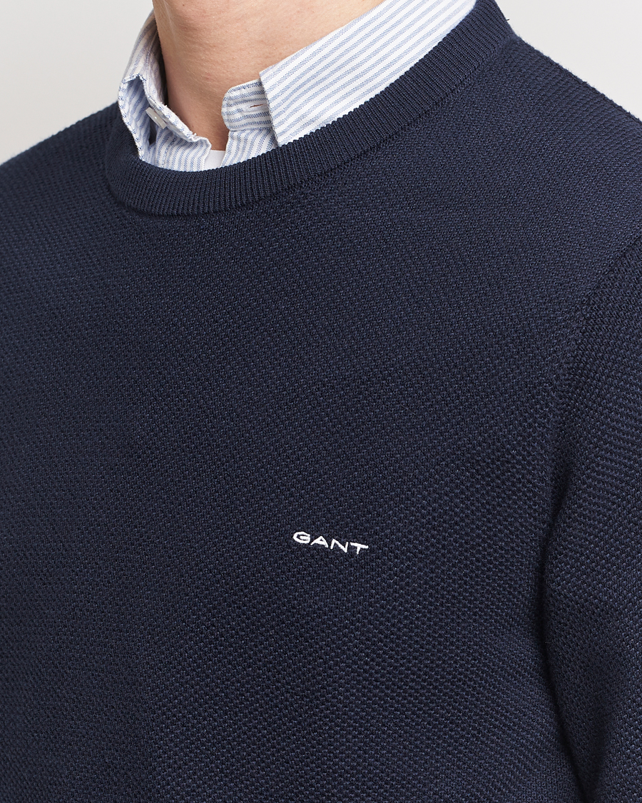 Homme | Pulls Et Tricots | GANT | Cotton Pique Crew Neck Sweater Evening Blue