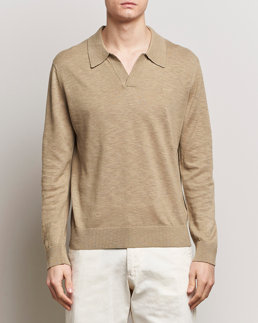 Homme | Soldes Vêtements | GANT | Cotton/Linen Knitted Polo Dried Clay