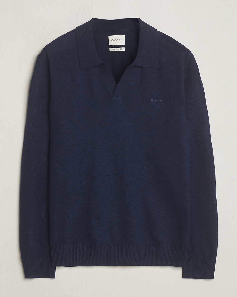 Homme | Pulls Et Tricots | GANT | Cotton/Linen Knitted Polo Evening Blue