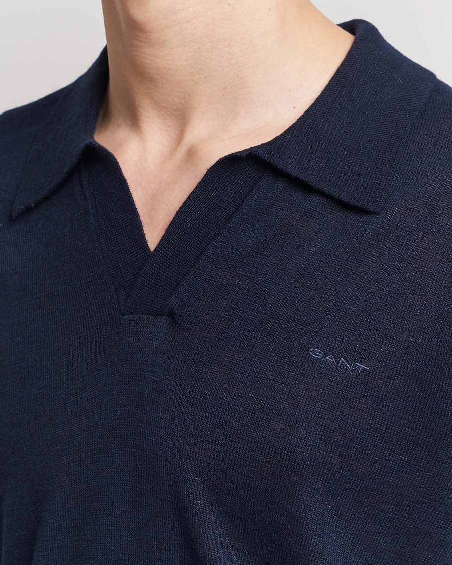 Homme | Pulls Et Tricots | GANT | Cotton/Linen Knitted Polo Evening Blue