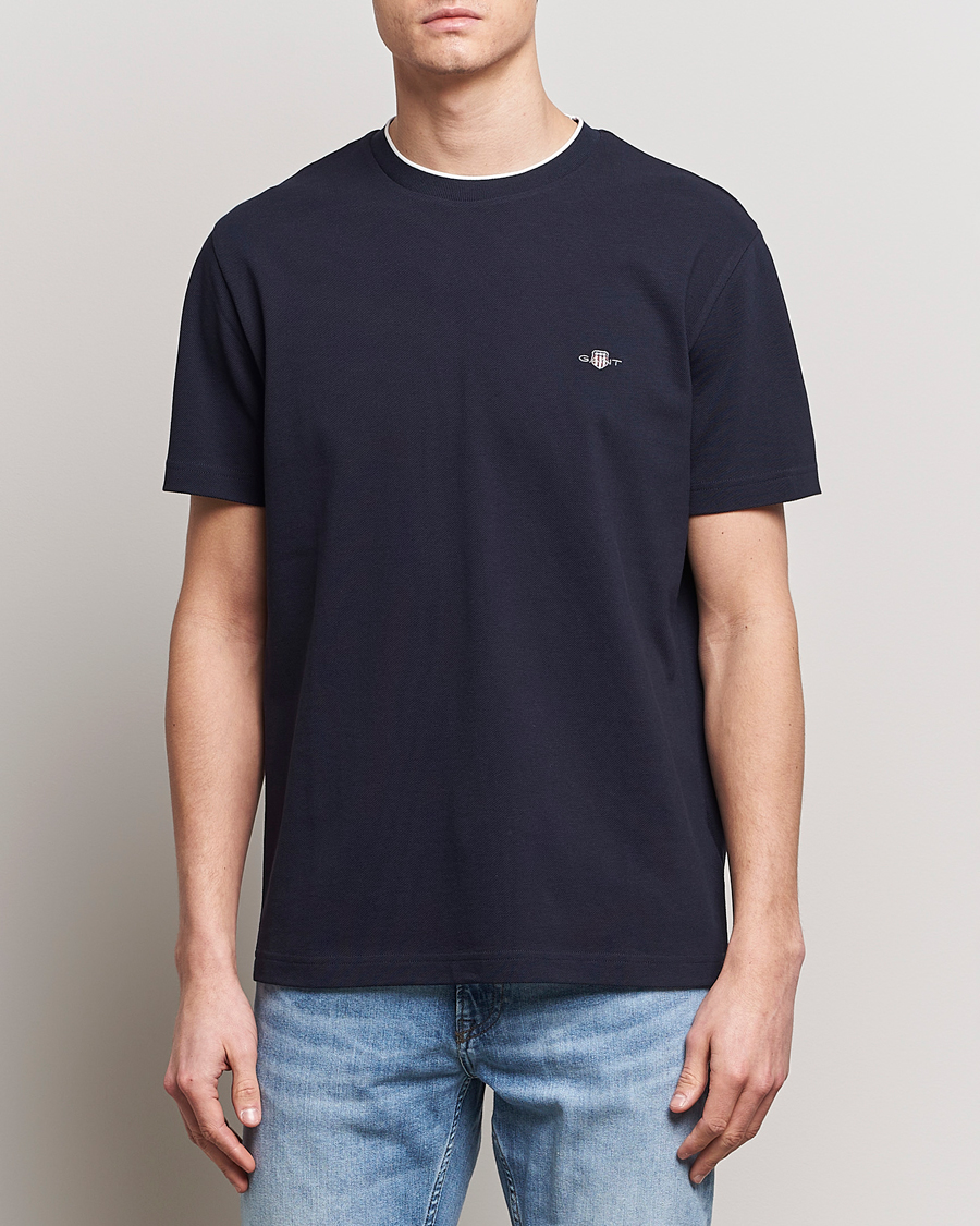 Homme | T-shirts | GANT | Pique Crew Neck T-Shirt Evening Blue