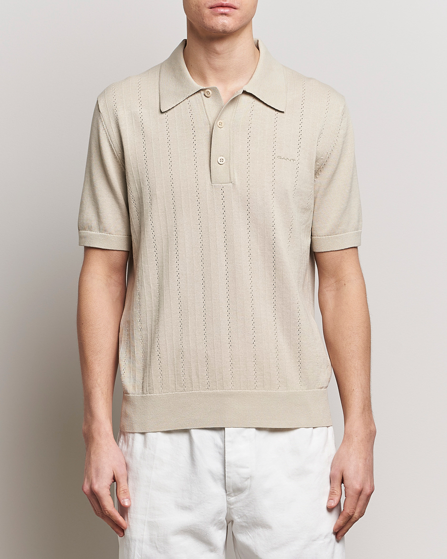 Homme |  | GANT | Pointelle Structured Knitted Polo Silky Beige