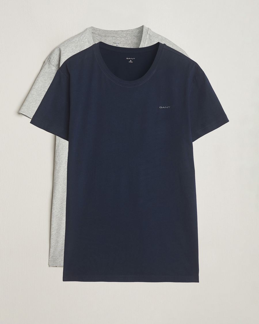 Homme | T-shirts | GANT | 2-Pack Crew Neck T-Shirt Light Grey/Navy