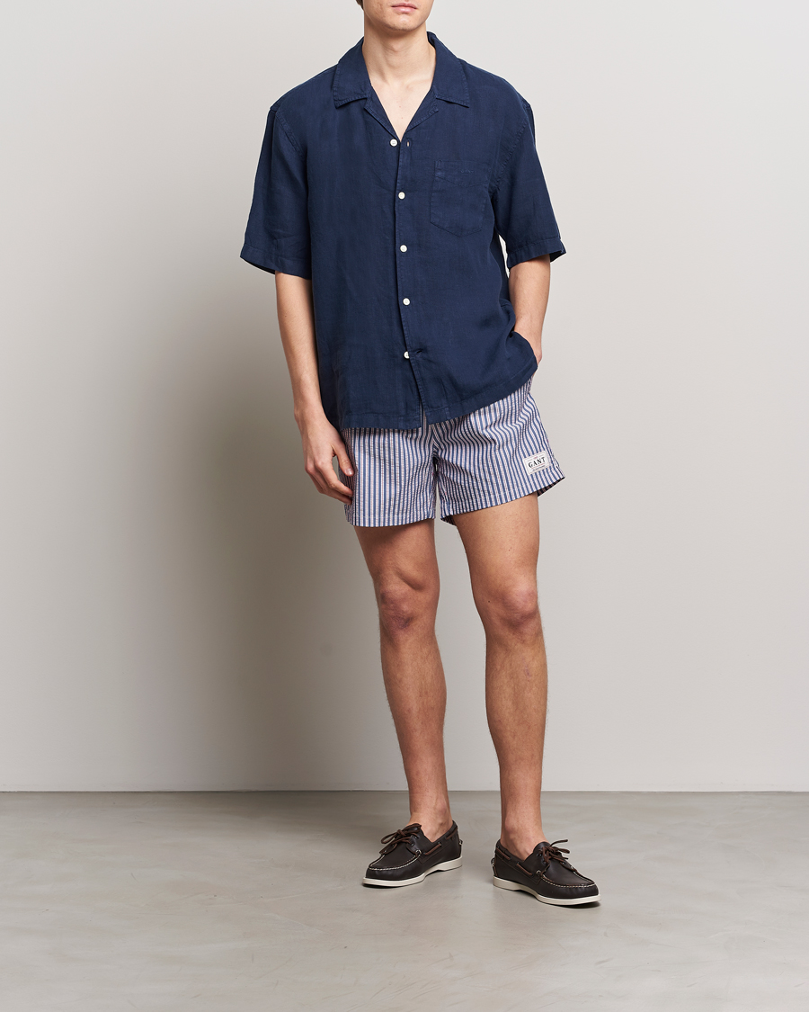 Homme | Maillots De Bain | GANT | Striped Seersucker Swimshorts Deep Blue