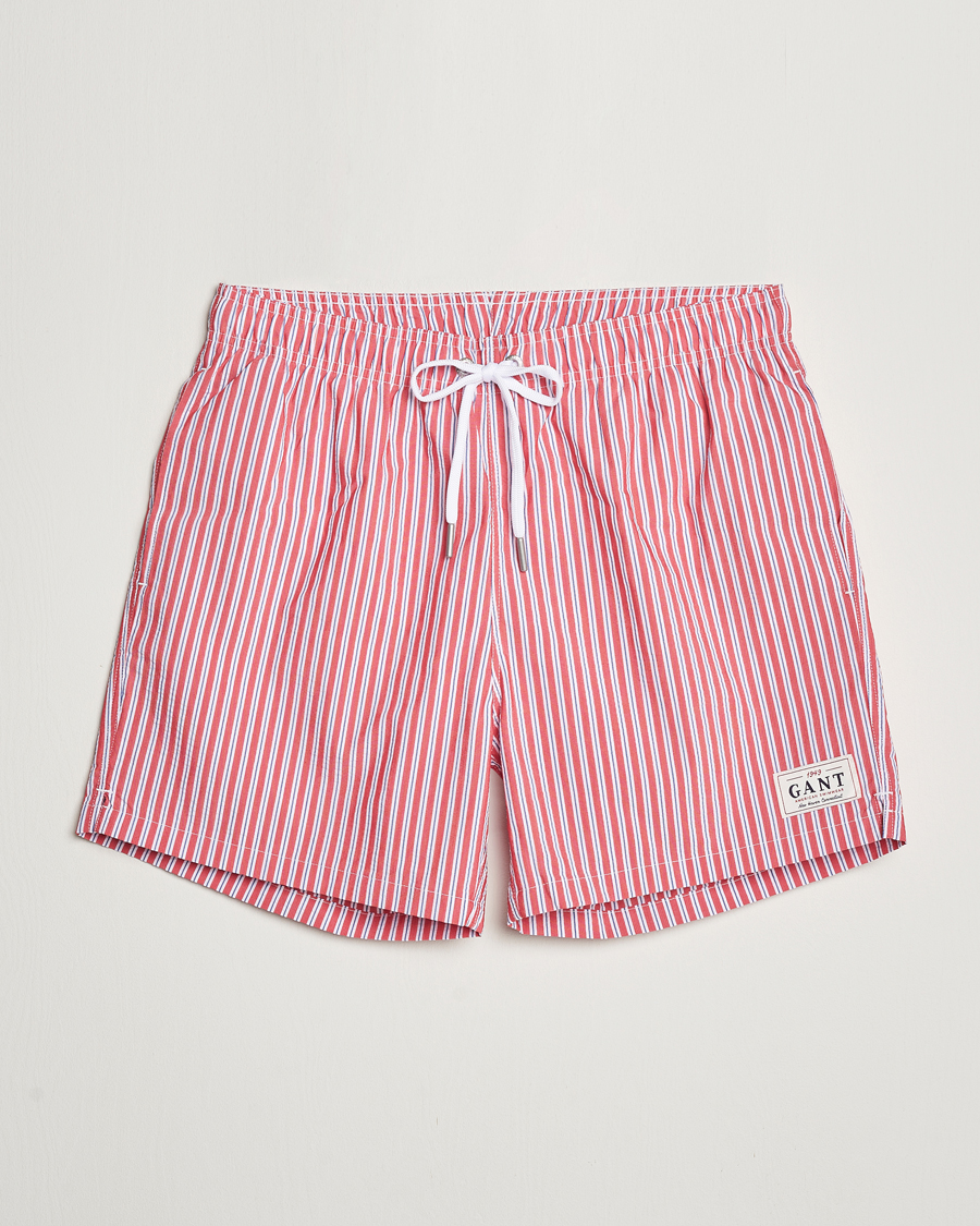 Homme | Maillots De Bain | Gant | Striped Seersucker Swimshorts Bright Red