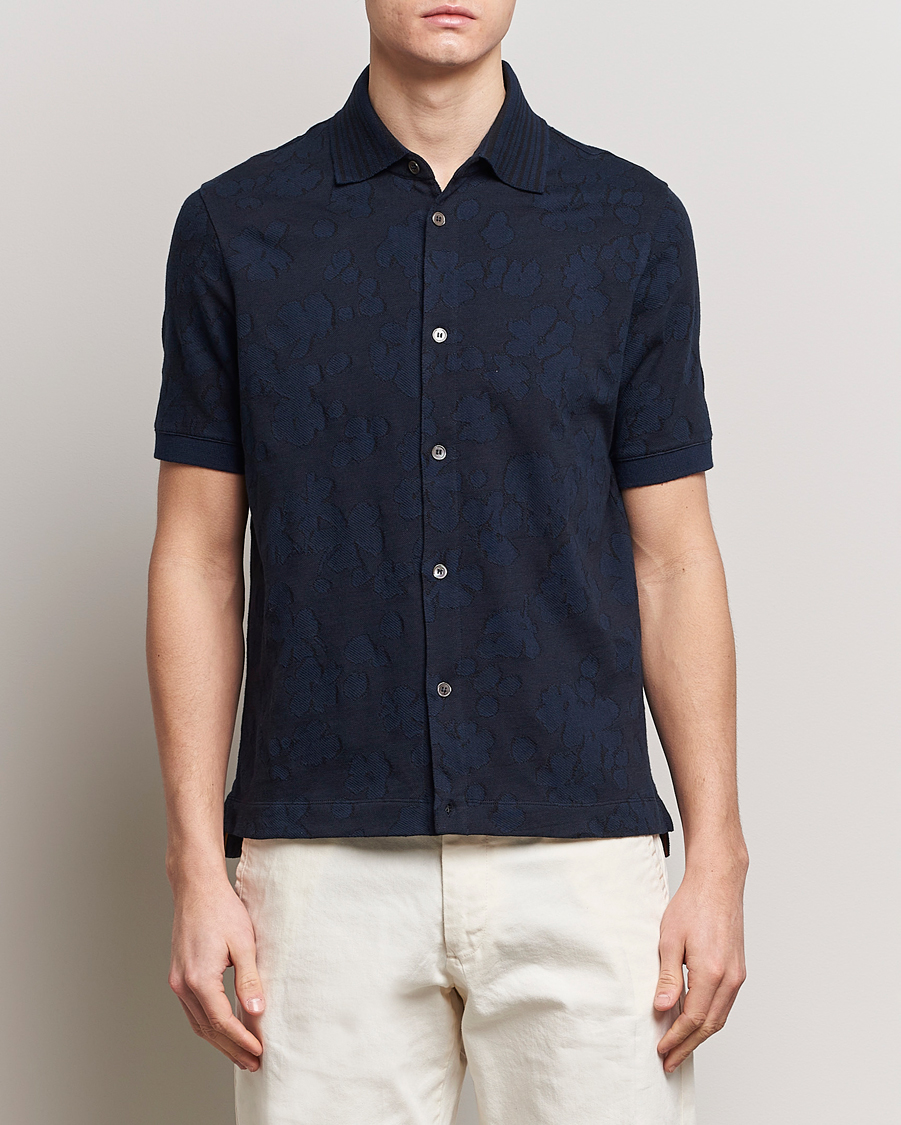 Homme |  | Paul Smith | Floral Jacquard Short Sleeve Shirt Navy