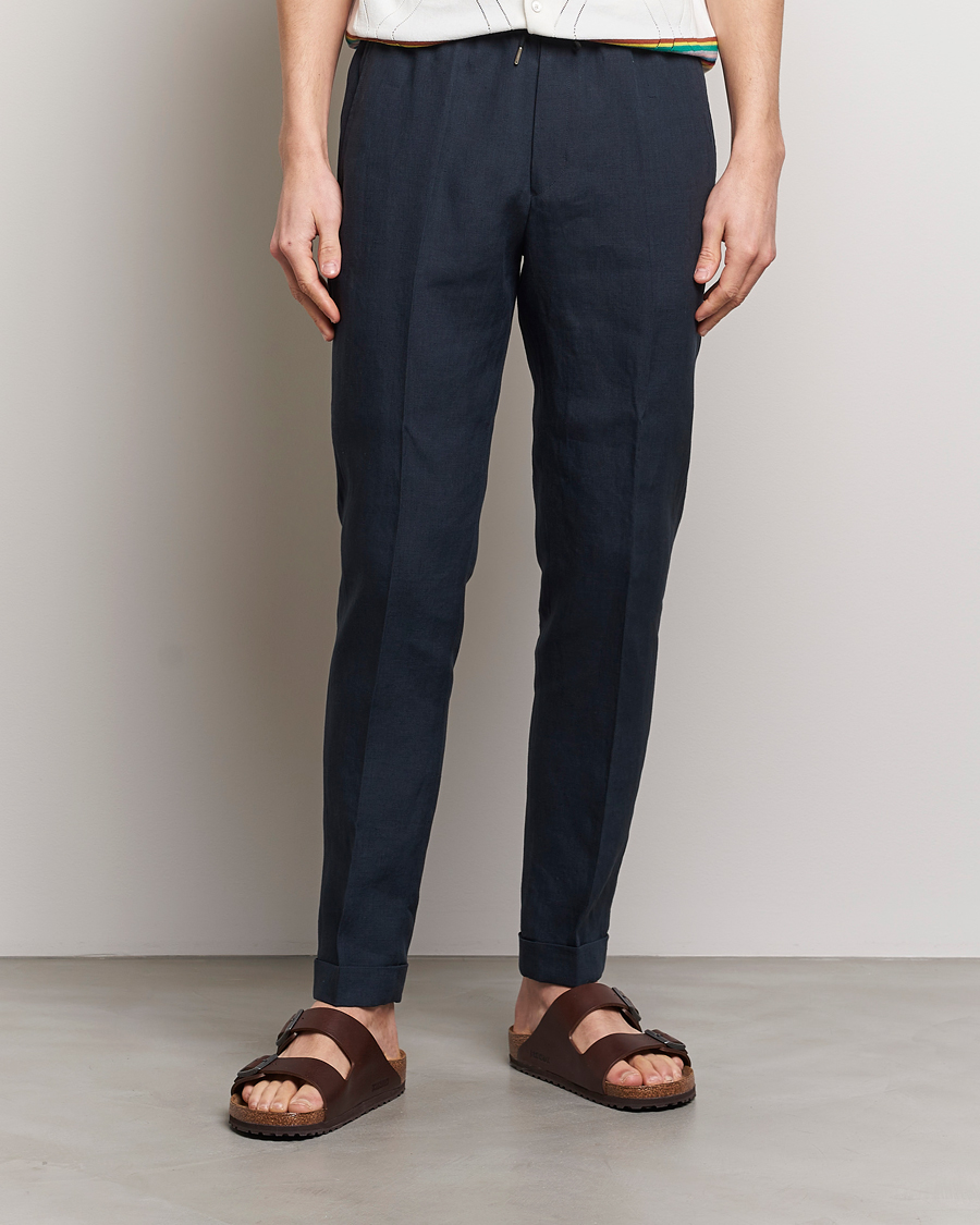 Homme | Pantalons En Lin | Paul Smith | Linen Drawstring Trousers Navy