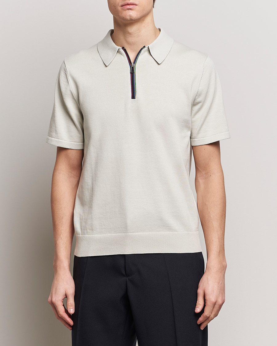 Homme |  | PS Paul Smith | Striped Half Zip Polo Light Grey