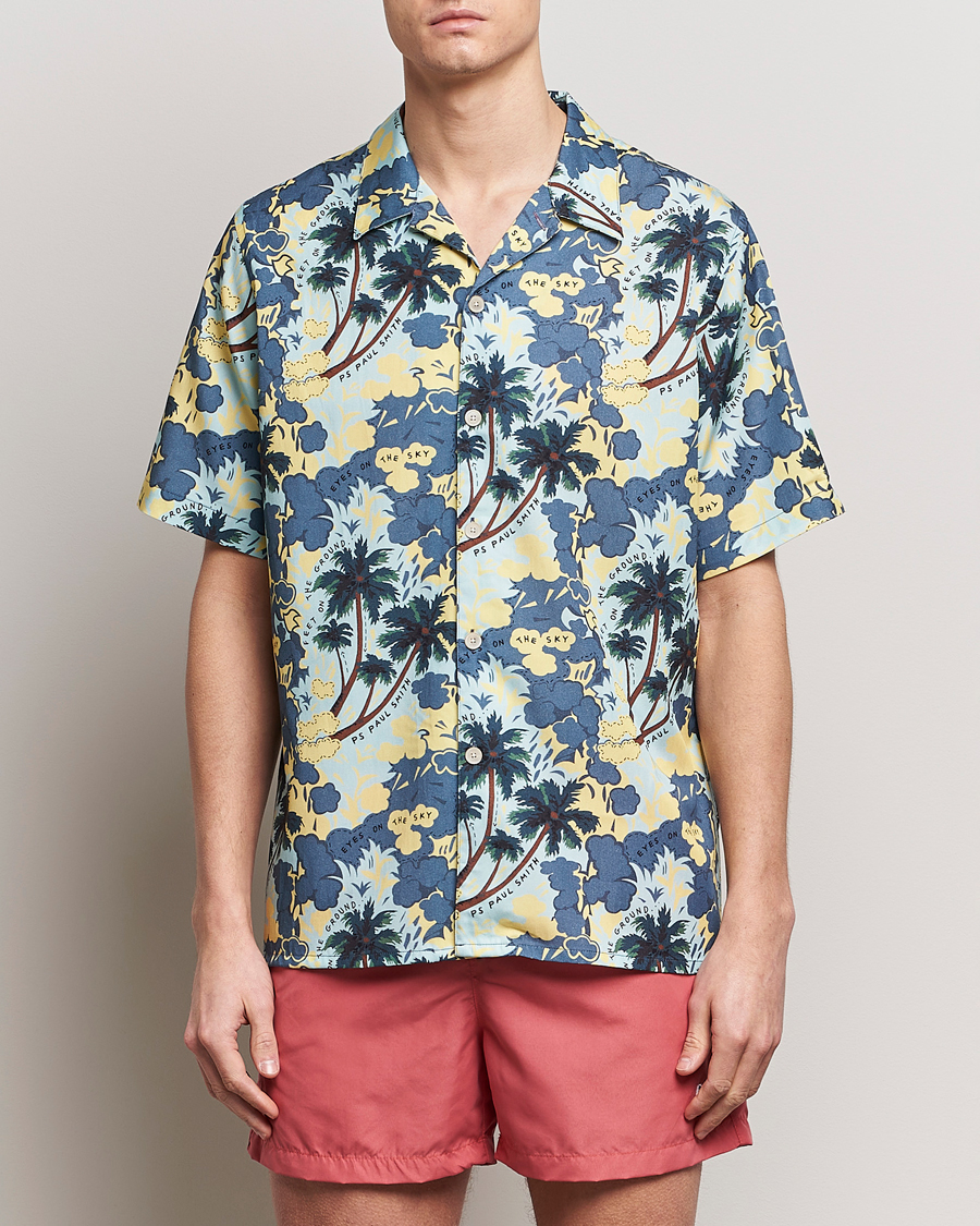 Homme | Chemises | PS Paul Smith | Prined Flower Resort Short Sleeve Shirt Blue