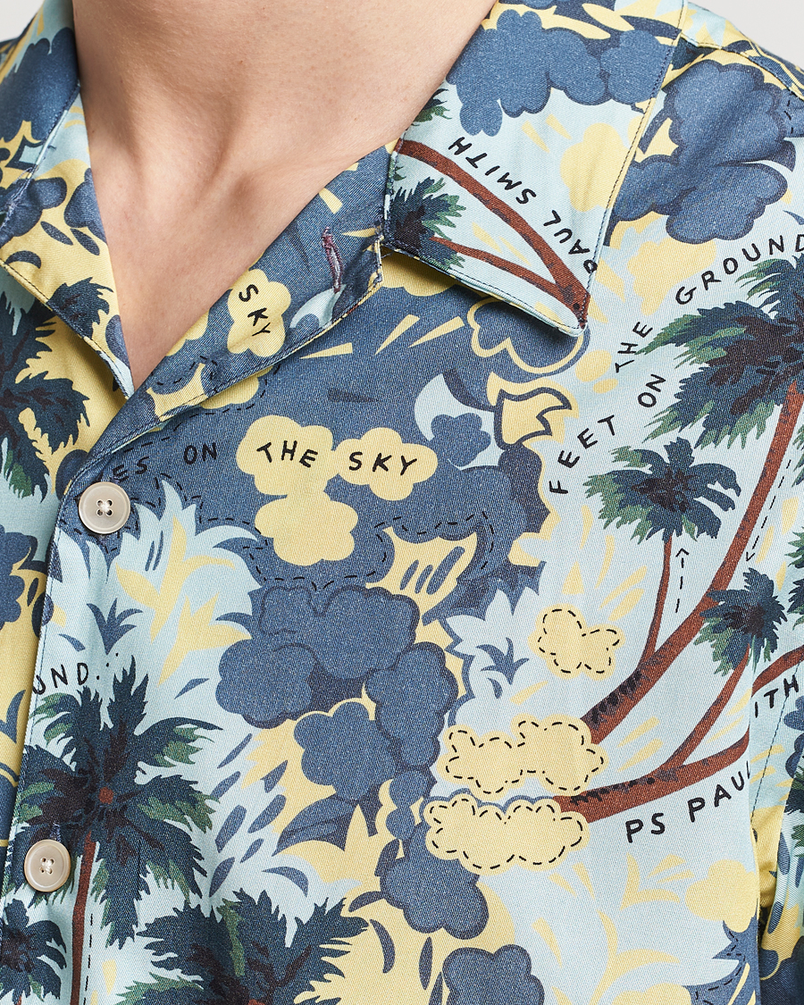 Homme | Chemises | PS Paul Smith | Prined Flower Resort Short Sleeve Shirt Blue