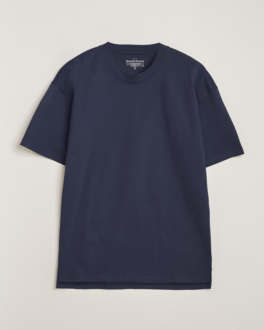 Homme | T-shirts | Bread & Boxers | Textured Heavy Crew Neck T-Shirt Navy Blue