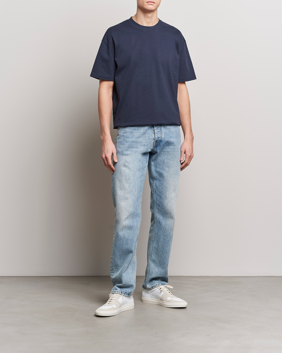 Homme | T-shirts | Bread & Boxers | Textured Heavy Crew Neck T-Shirt Navy Blue