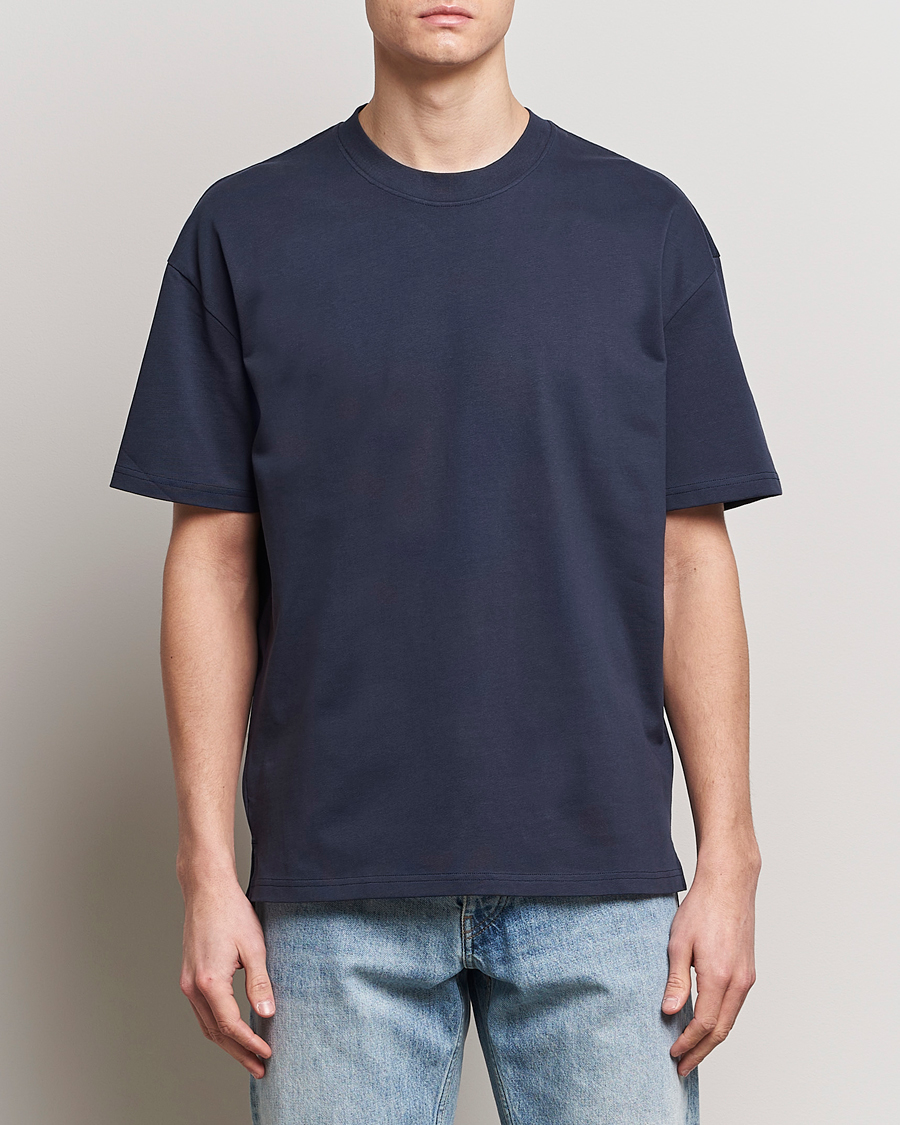 Homme |  | Bread & Boxers | Textured Heavy Crew Neck T-Shirt Navy Blue