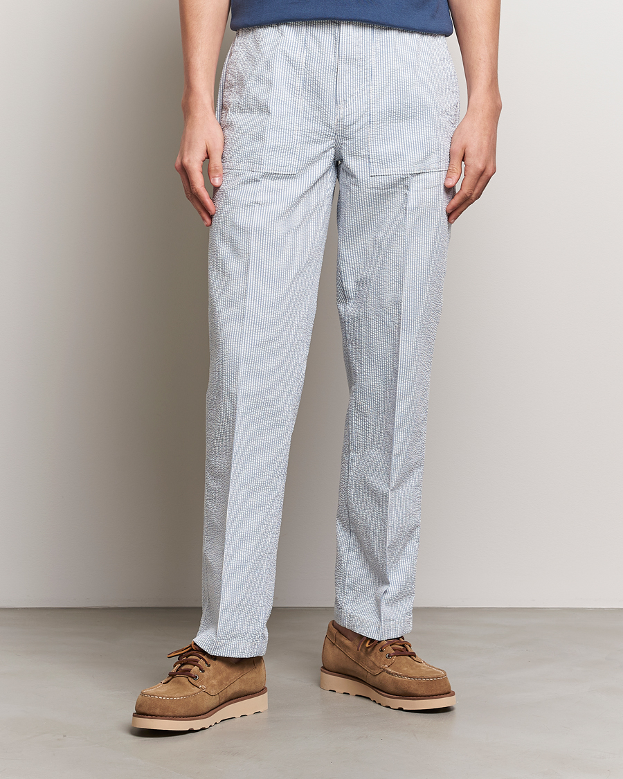 Homme | Pantalons | Morris | Seersucker Summer Slacks Light Blue