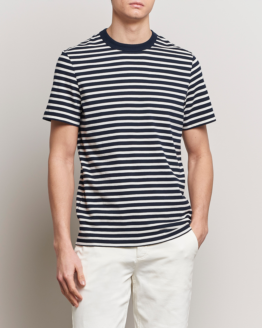 Homme | Nouveautés | Morris | Durwin Stripe Crew Neck T-Shirt Old Blue