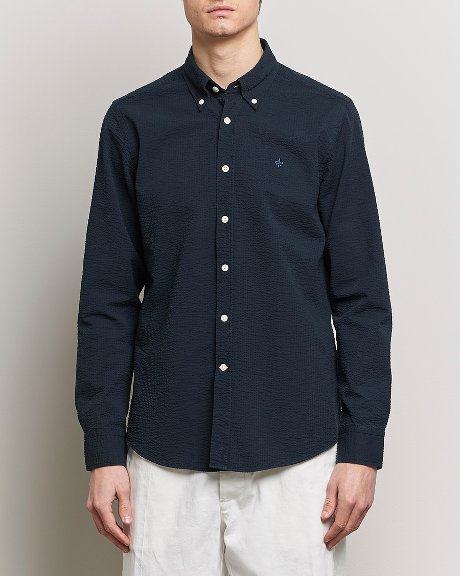 Homme | Chemises Décontractées | Morris | Slim Fit Seersucker Shirt Navy