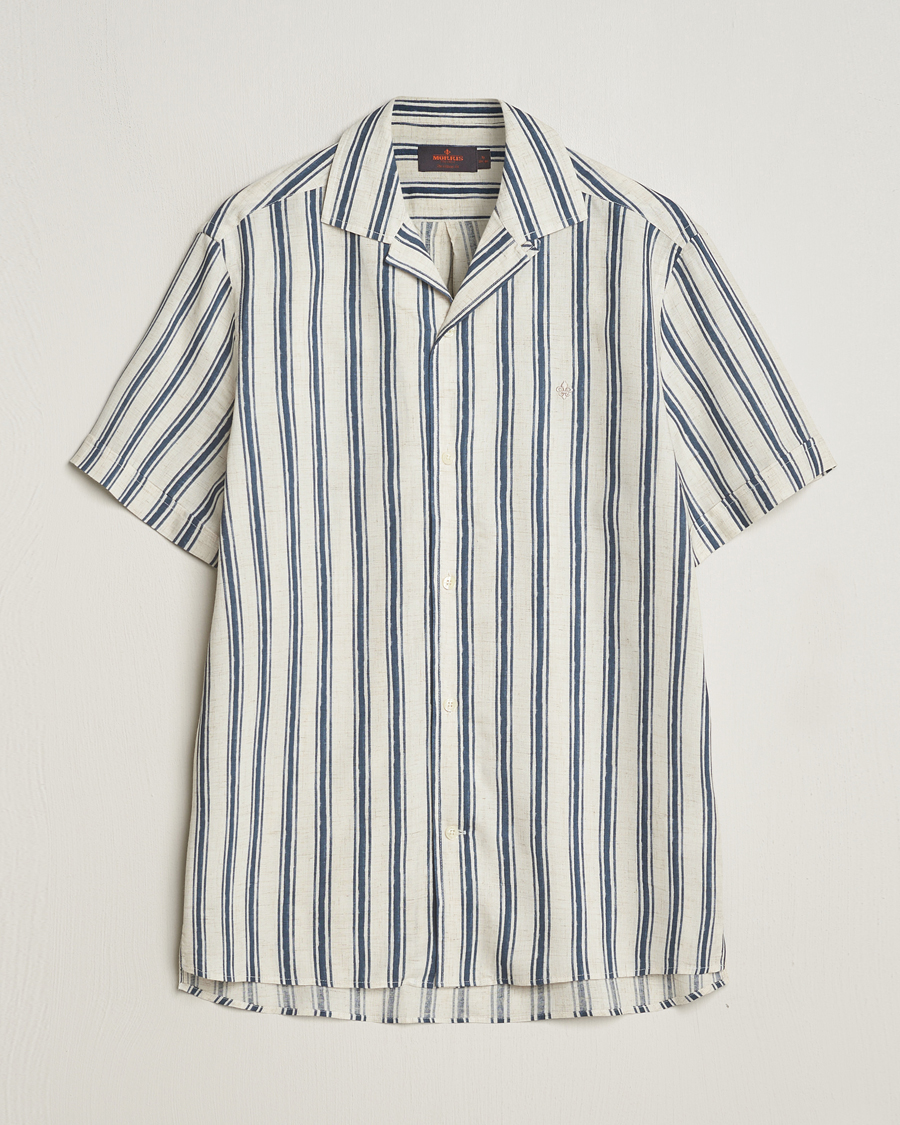 Homme | Chemises | Morris | Printed Short Sleeve Shirt Navy/Beige