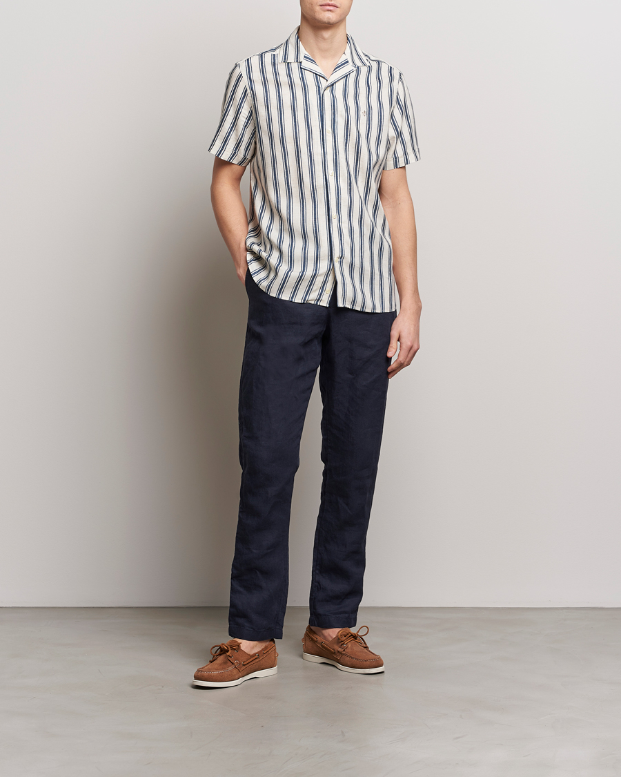 Homme | Chemises | Morris | Printed Short Sleeve Shirt Navy/Beige