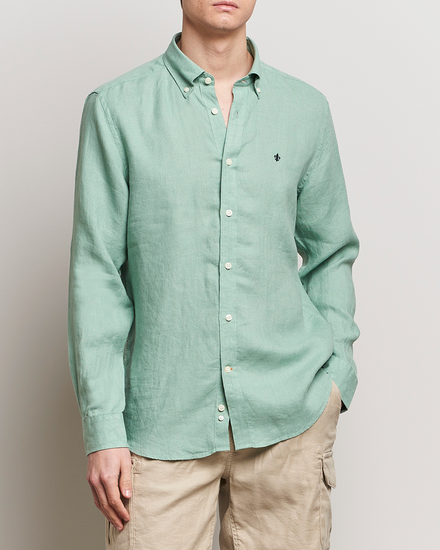 Homme | Preppy Authentic | Morris | Douglas Linen Button Down Shirt Light Green