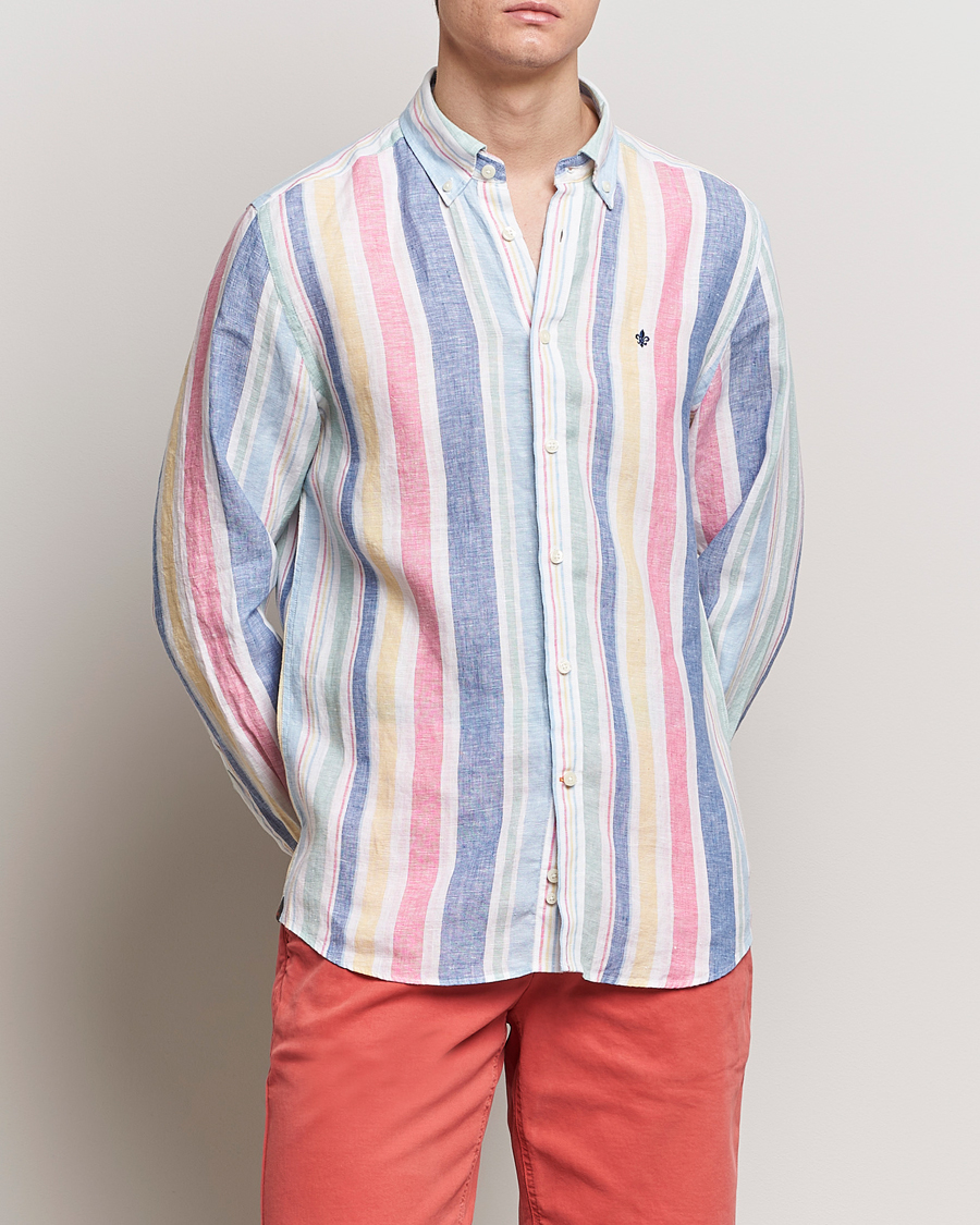 Homme | Chemises En Lin | Morris | Happy Linen Stripe Shirt Light Blue