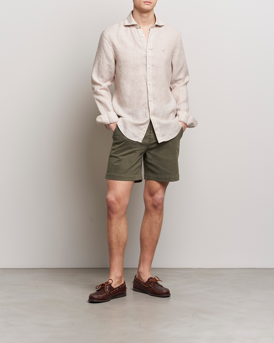 Homme | Chemises | Morris | Slim Fit Linen Cut Away Shirt Khaki