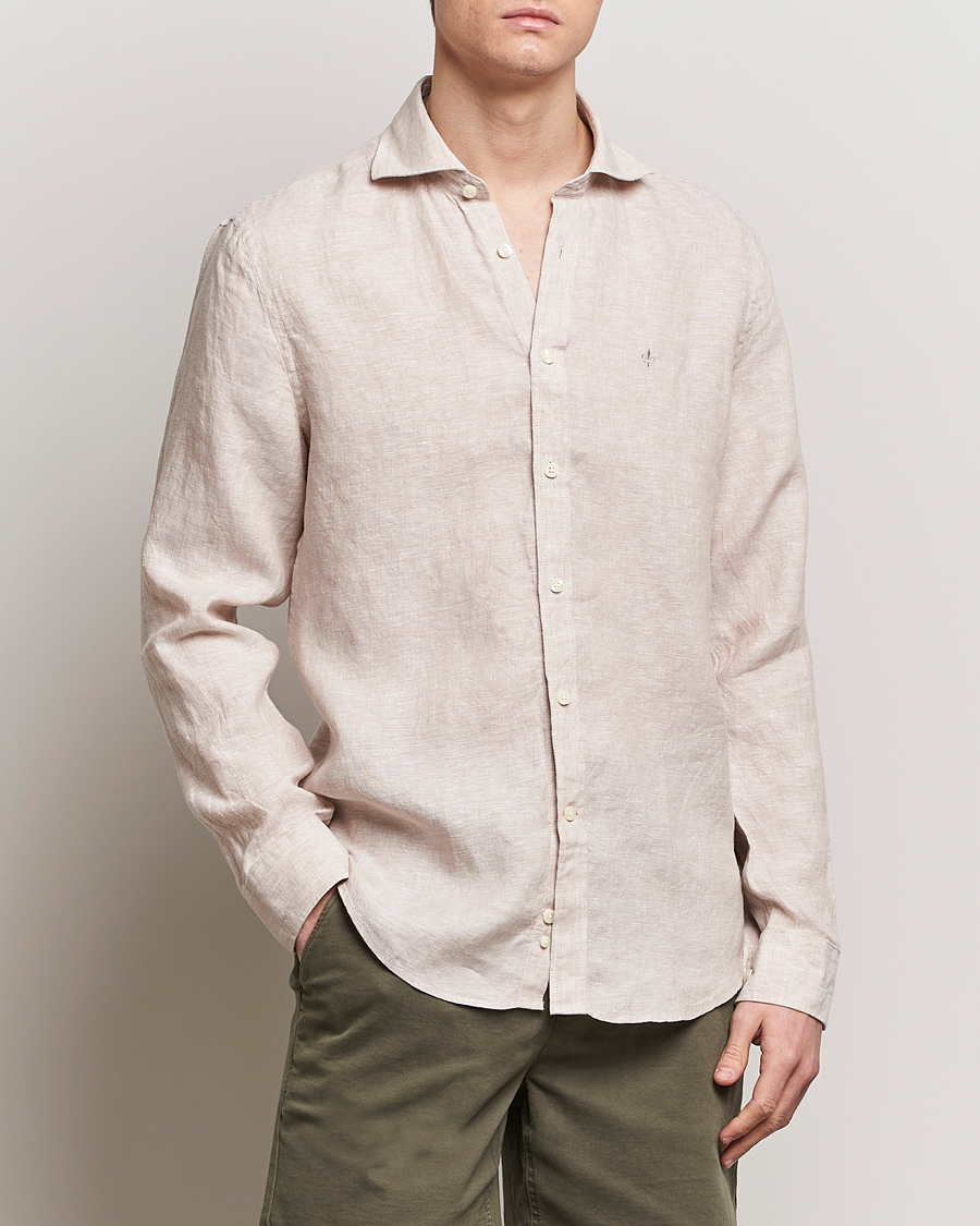 Homme | Casual | Morris | Slim Fit Linen Cut Away Shirt Khaki