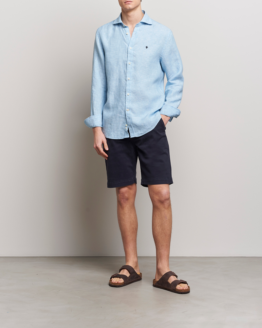Homme | Chemises | Morris | Slim Fit Linen Cut Away Shirt Light Blue