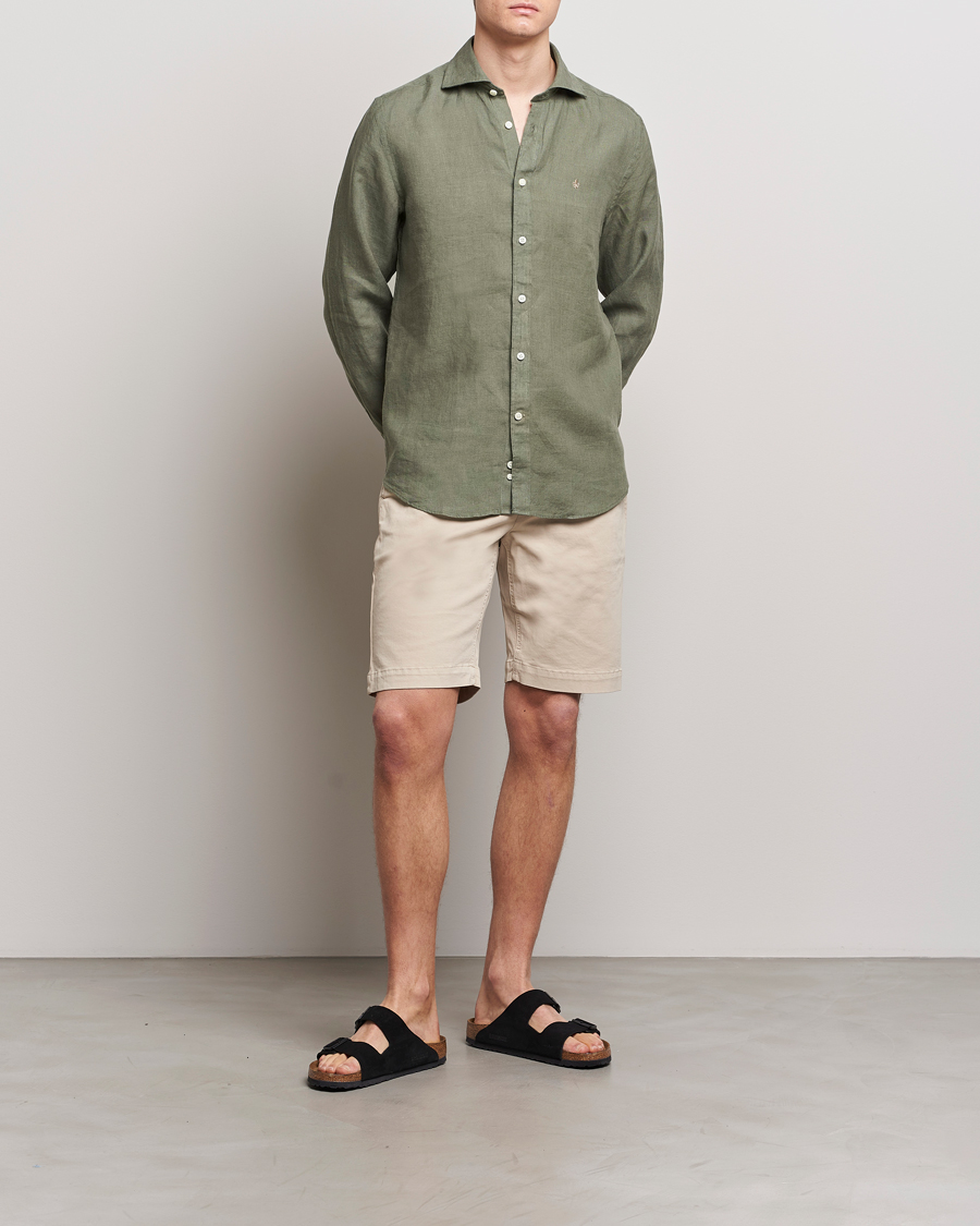 Homme | Chemises | Morris | Slim Fit Linen Cut Away Shirt Olive