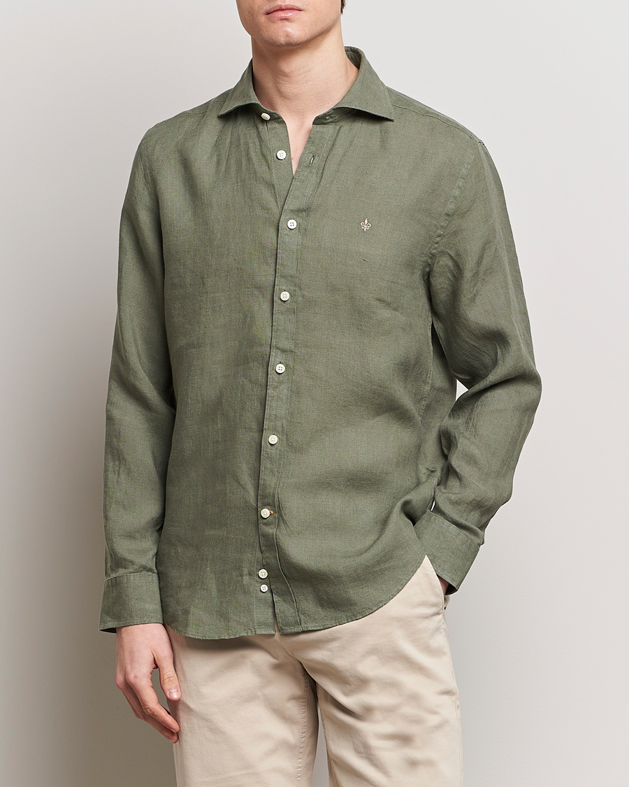 Homme | Chemises En Lin | Morris | Slim Fit Linen Cut Away Shirt Olive