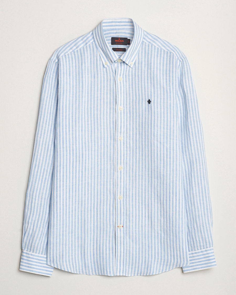 Homme | Chemises | Morris | Douglas Linen Stripe Shirt Light Blue