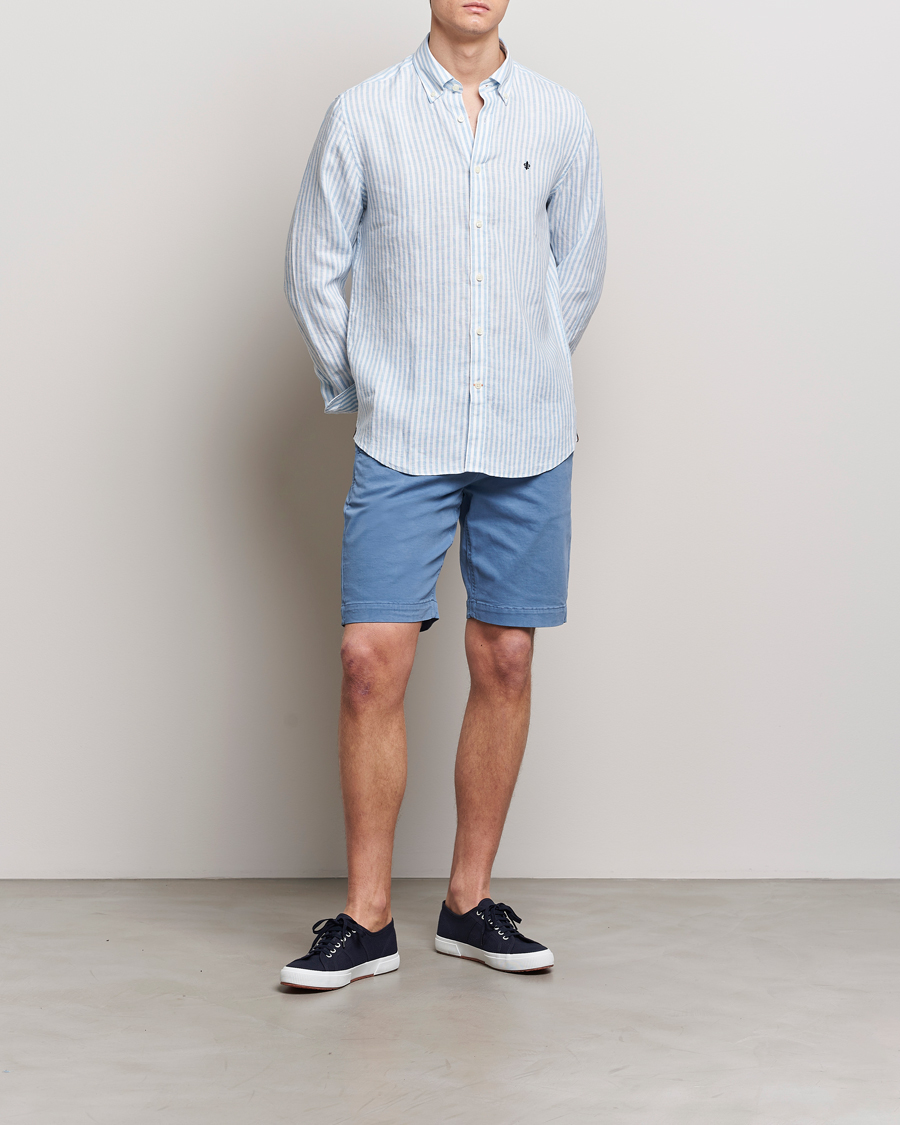 Homme | Chemises | Morris | Douglas Linen Stripe Shirt Light Blue