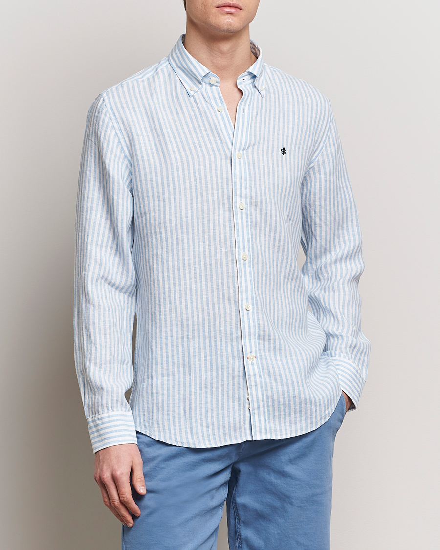Homme |  | Morris | Douglas Linen Stripe Shirt Light Blue