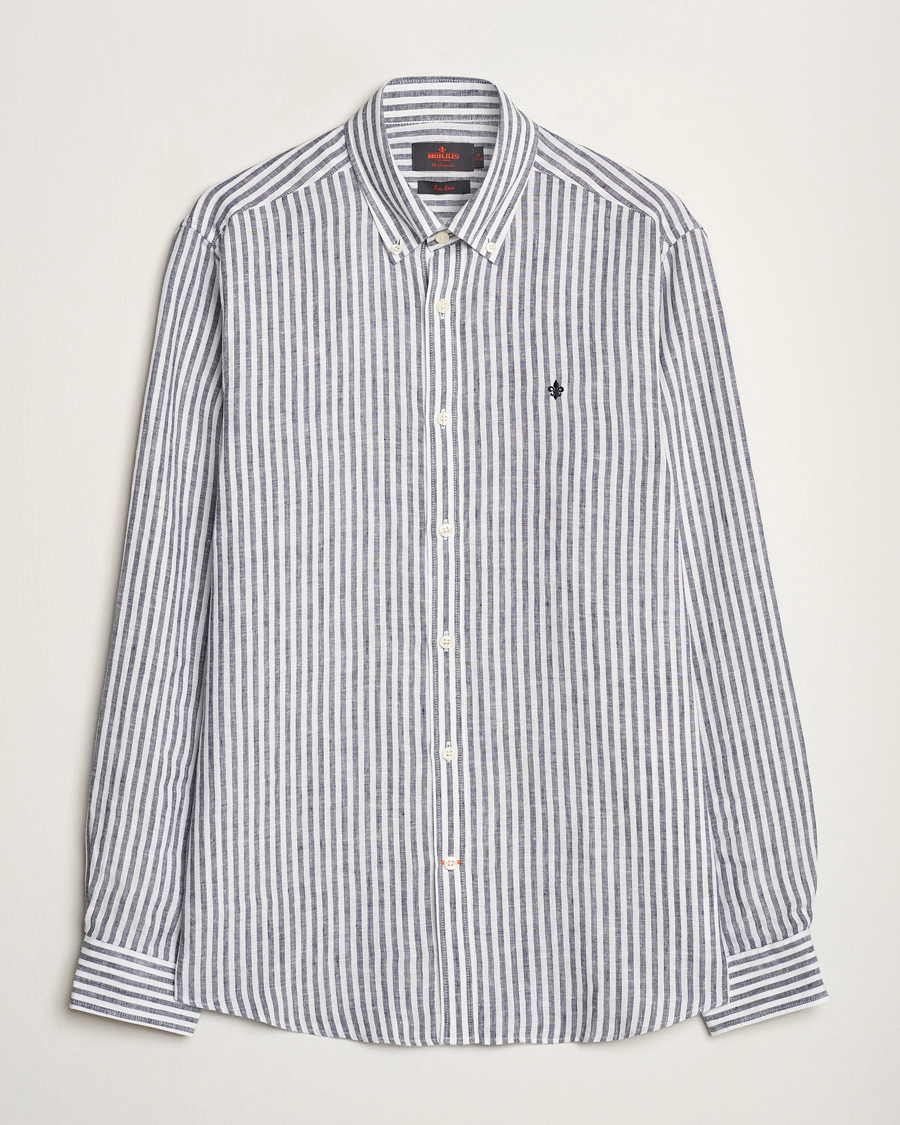 Homme | Chemises | Morris | Douglas Linen Stripe Shirt Navy