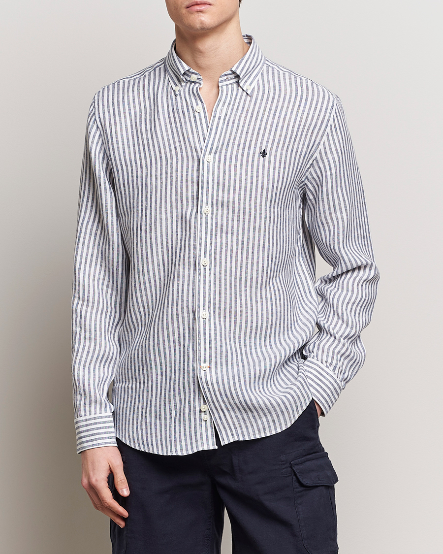 Homme | Chemises En Lin | Morris | Douglas Linen Stripe Shirt Navy
