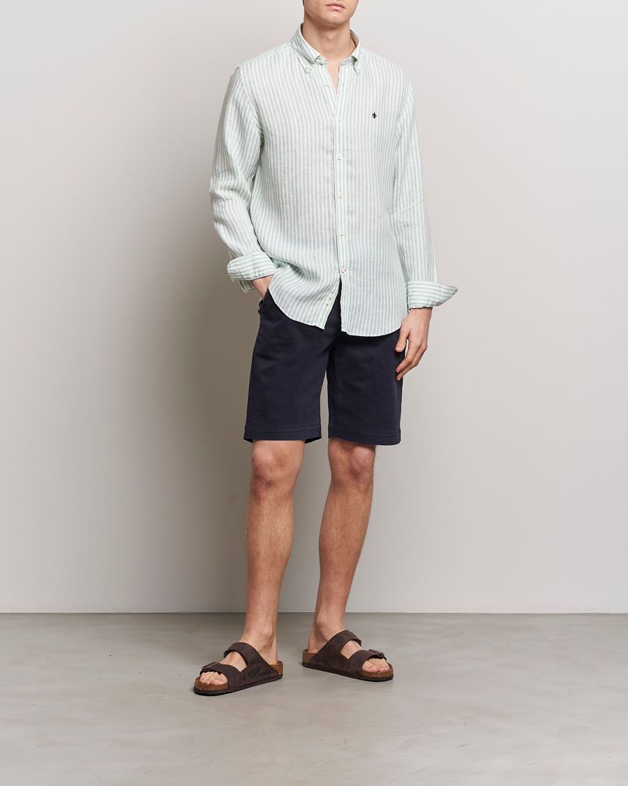 Homme | Chemises | Morris | Douglas Linen Stripe Shirt Light Green