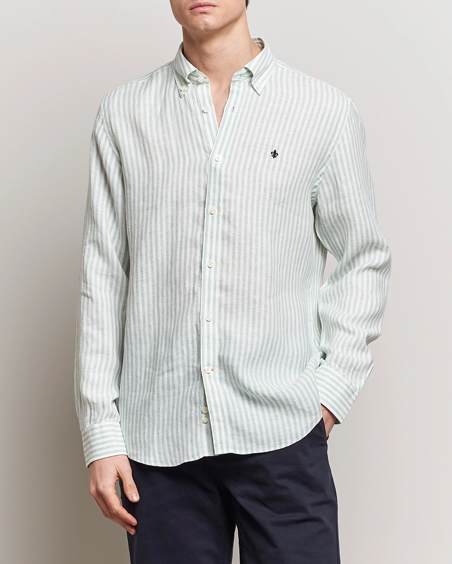 Homme | Chemises En Lin | Morris | Douglas Linen Stripe Shirt Light Green
