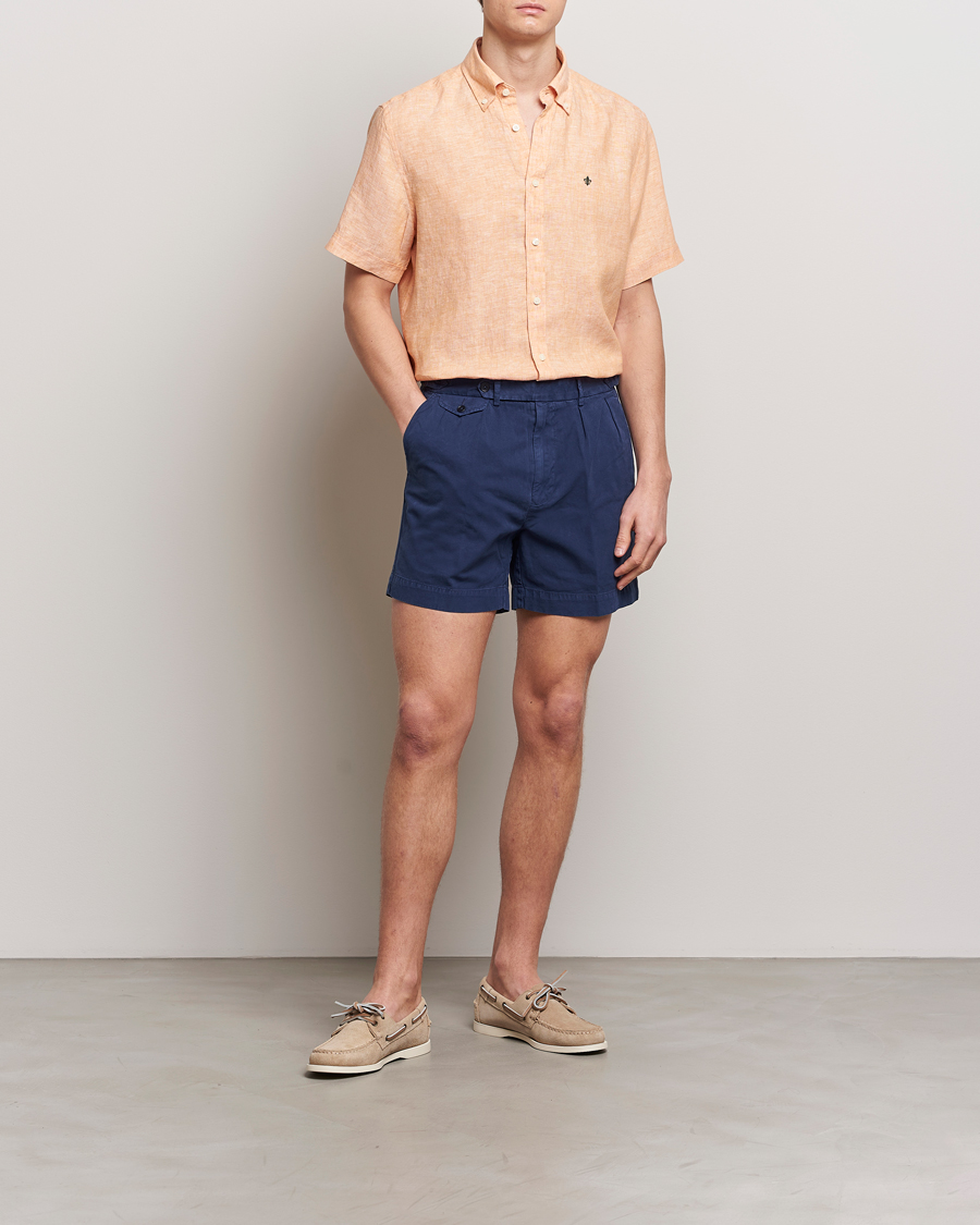 Homme | Chemises | Morris | Douglas Linen Short Sleeve Shirt Orange
