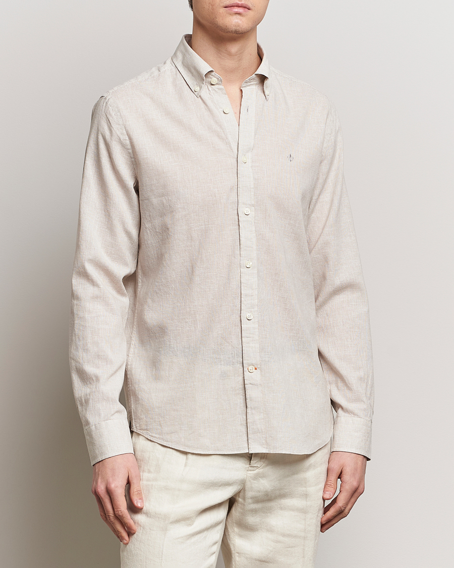 Homme | Chemises En Lin | Morris | Slim Fit Linen Check Shirt Khaki