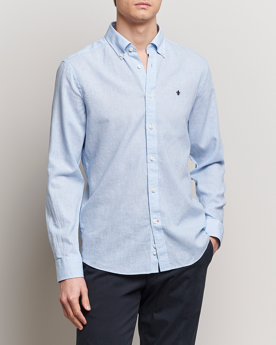 Homme | Casual | Morris | Slim Fit Linen Check Shirt Light Blue