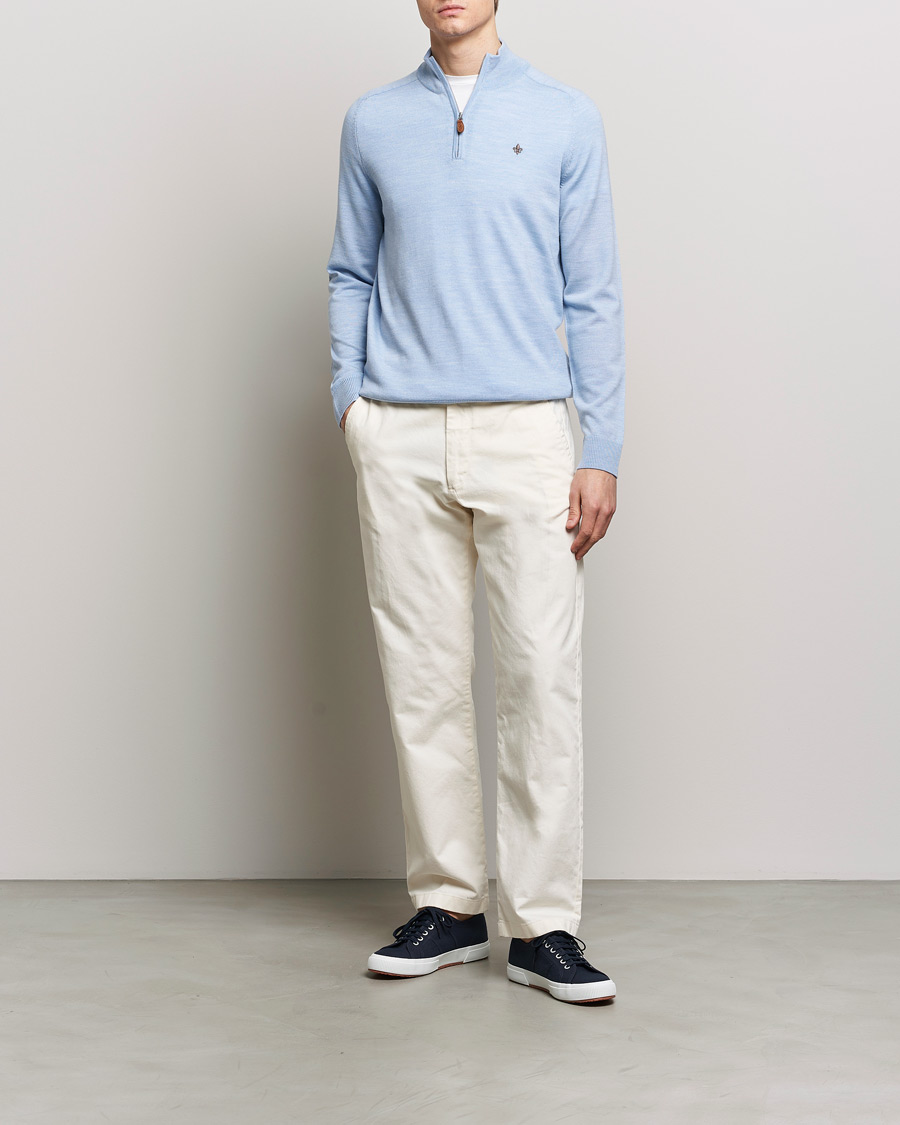 Homme | Pulls Et Tricots | Morris | John Merino Half Zip Light Blue