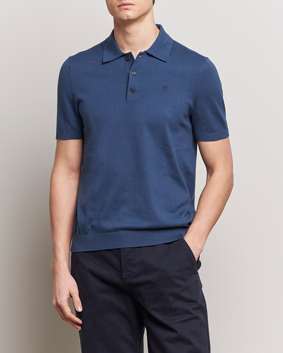 Homme | Nouveautés | Morris | Cenric Cotton Knitted Short Sleeve Polo Navy