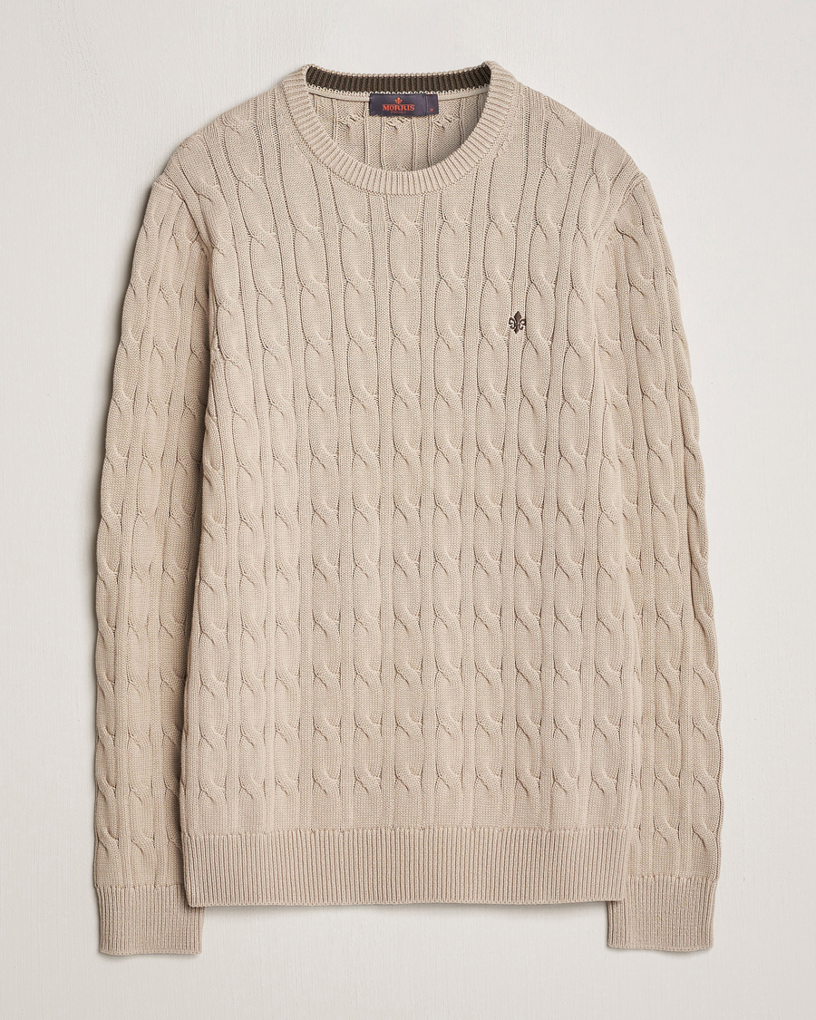 Homme | Pulls Et Tricots | Morris | Ethan Cotton Cable Crew Neck Khaki