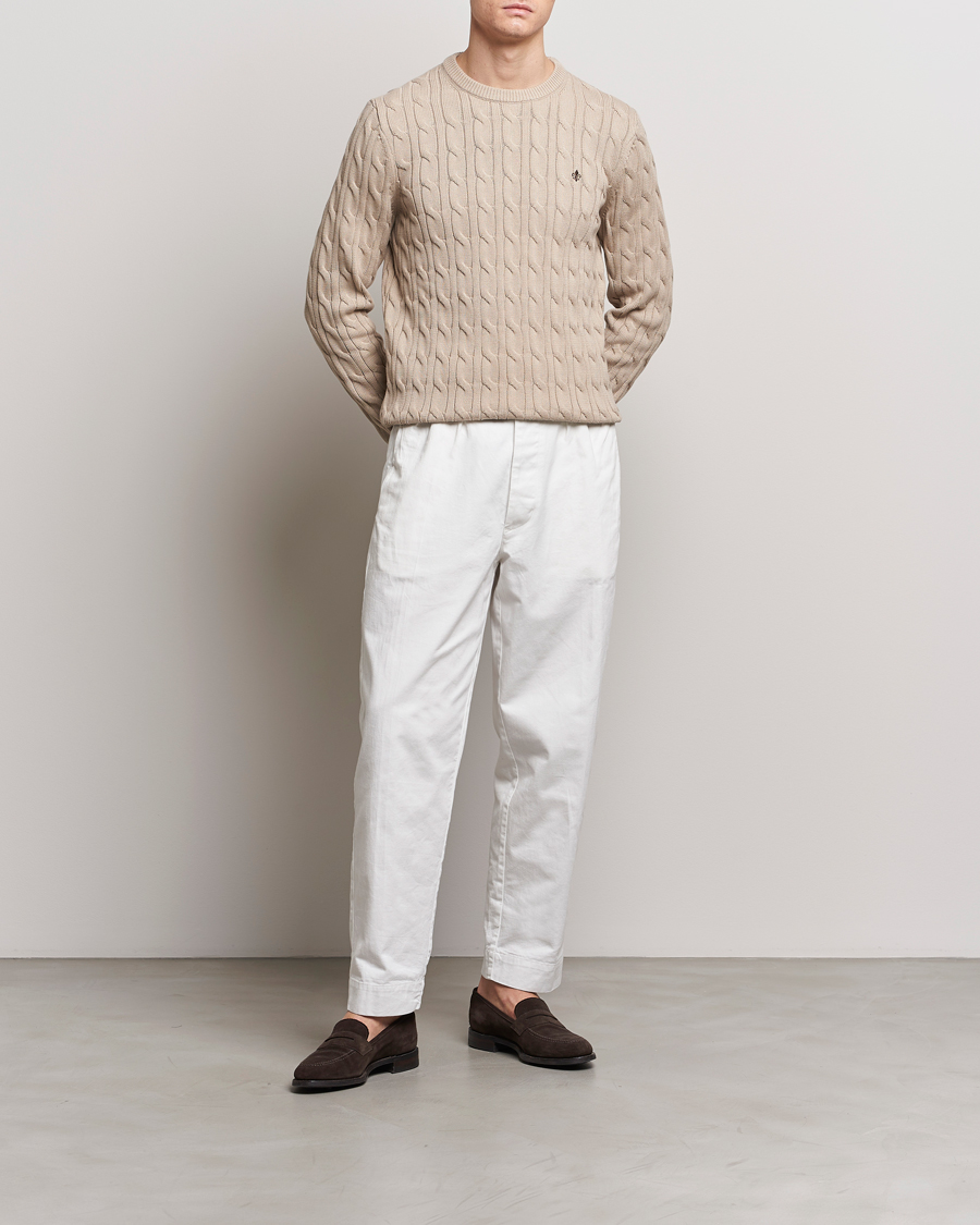 Homme | Pulls Et Tricots | Morris | Ethan Cotton Cable Crew Neck Khaki
