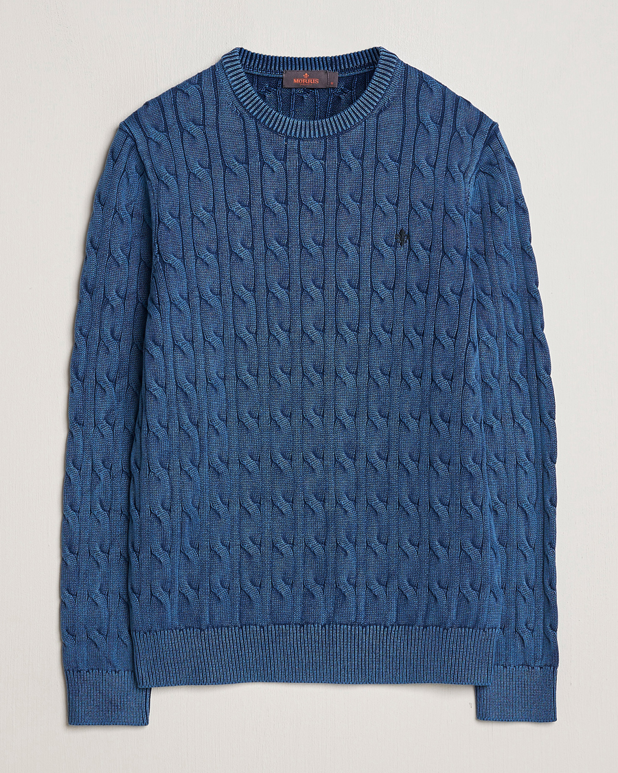 Homme | Pulls Et Tricots | Morris | Ethan Cotton Cable Crew Neck Blue