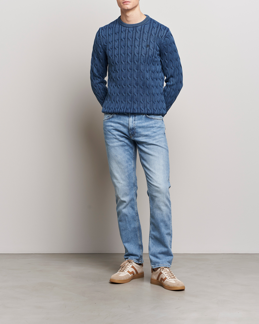 Homme | Pulls Et Tricots | Morris | Ethan Cotton Cable Crew Neck Blue